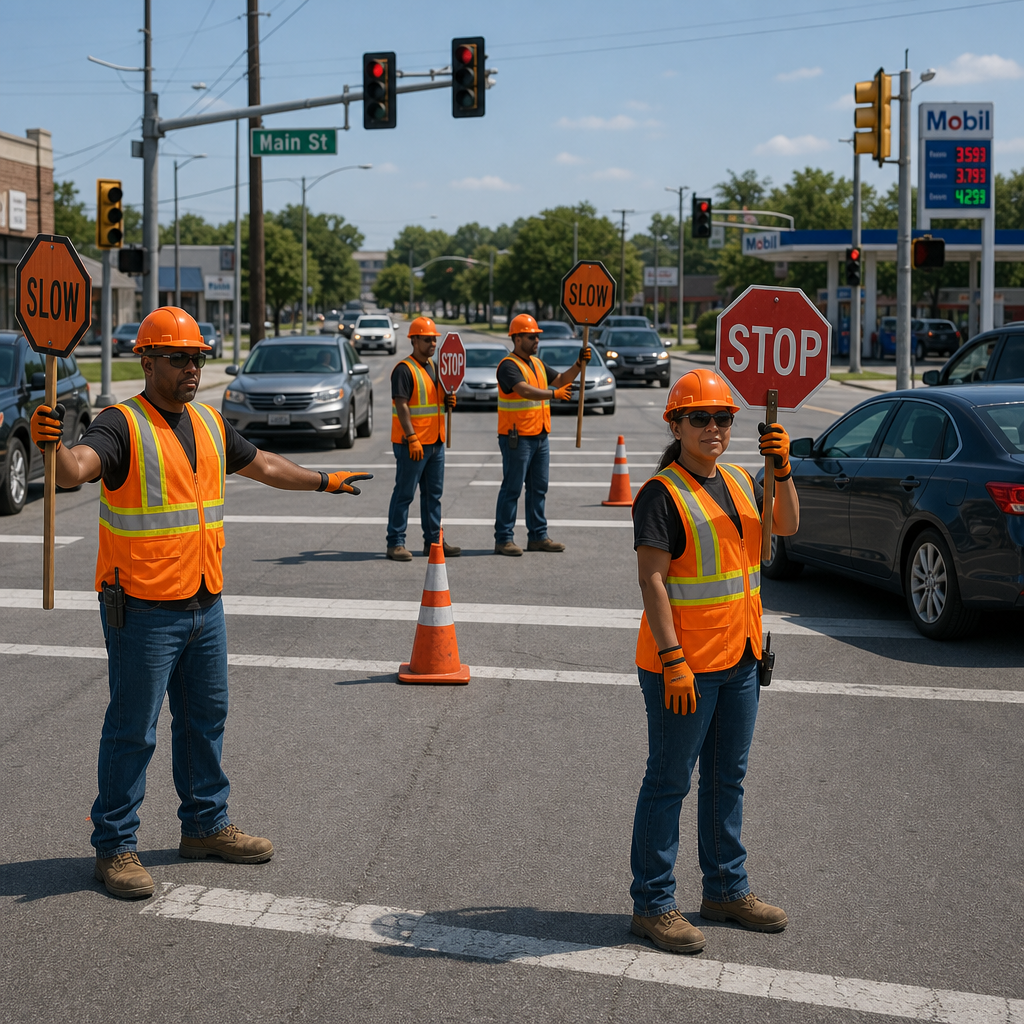 Professional Traffic Control Flagger